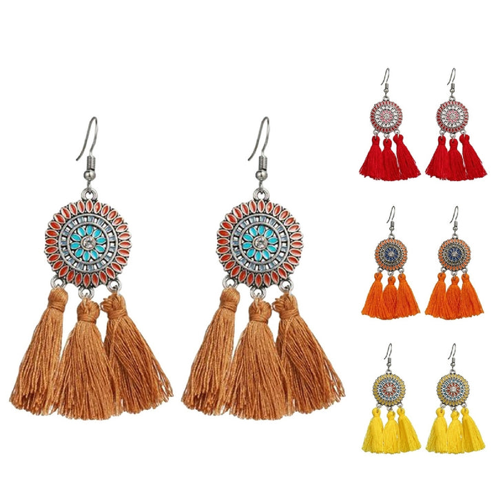 Earrings Bohemian Charming Look Alloy Sunflower Tassel Dangle Jewelry Earrings for Birthday Image 10