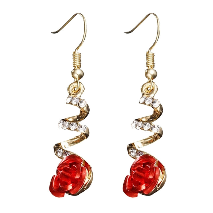 Women Fashion Red Rose Drop Rhinestone Spiral Dangle Hook Earrings Jewelry Gift Image 4