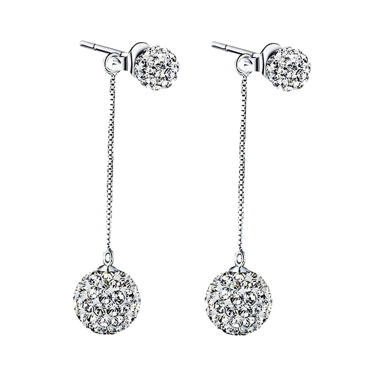 Luxury Full Rhinestone Inlaid Tassel Round Ball Long Dangle Women Stud Earrings Image 1