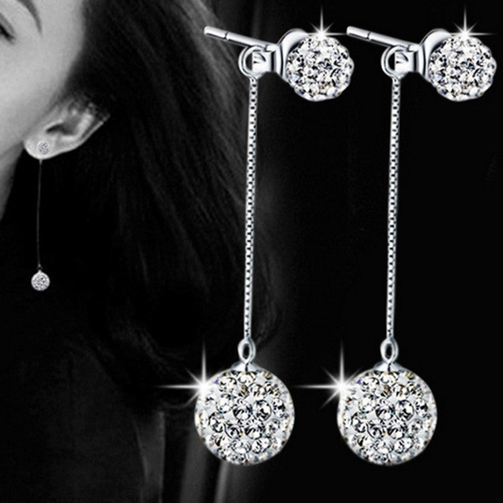 Luxury Full Rhinestone Inlaid Tassel Round Ball Long Dangle Women Stud Earrings Image 8