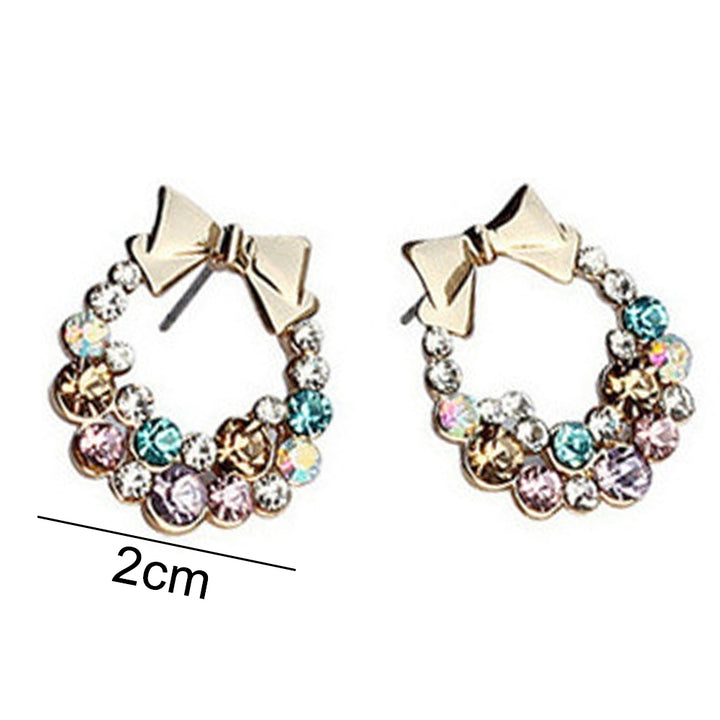 Women Multicolor Rhinestone Inlaid Bowknot Decor Stud Earrings Jewelry Gift Image 9