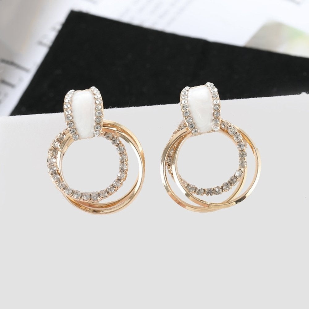 Glitter Multilayer Circle Rhinestone Inlaid Dangle Stud Earrings Women Jewelry Image 2