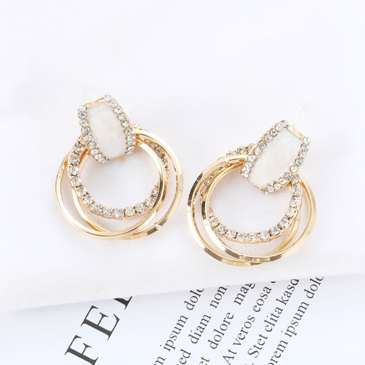 Glitter Multilayer Circle Rhinestone Inlaid Dangle Stud Earrings Women Jewelry Image 3