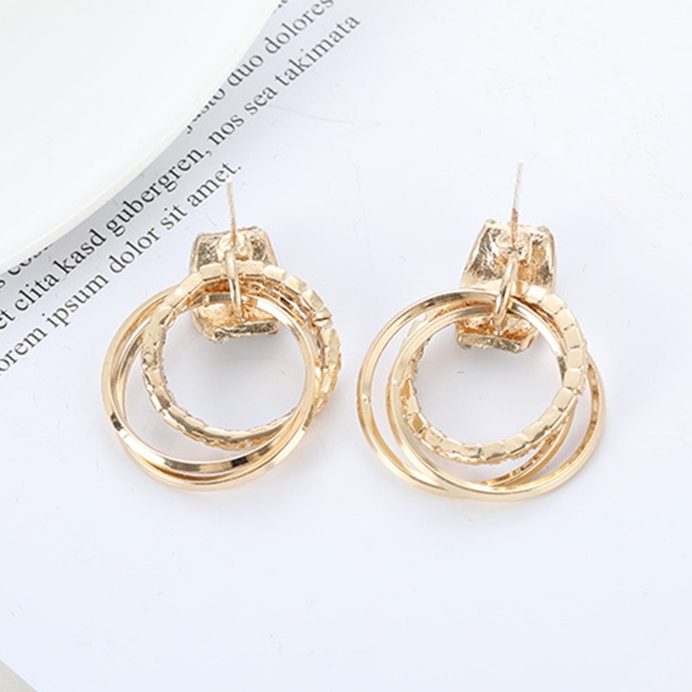 Glitter Multilayer Circle Rhinestone Inlaid Dangle Stud Earrings Women Jewelry Image 4