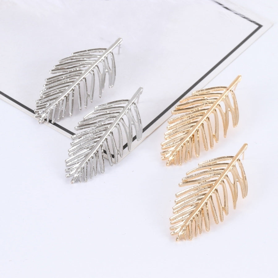 Fashion Metal Hollow Leaf Pendant Ear Studs Women Earrings Party Jewelry Gift Image 1