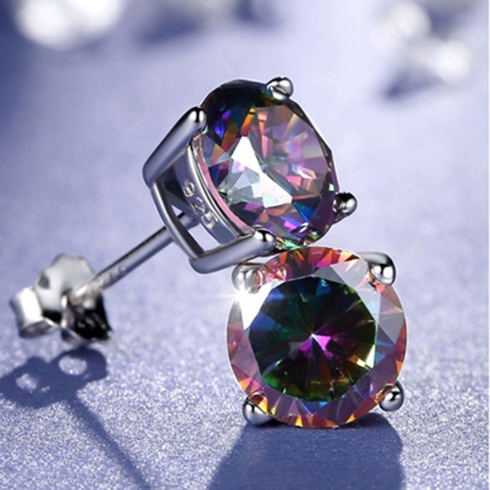 Classic Men Women Round Square Colorful Rhinestone Inlaid Stud Earrings Jewelry Image 1