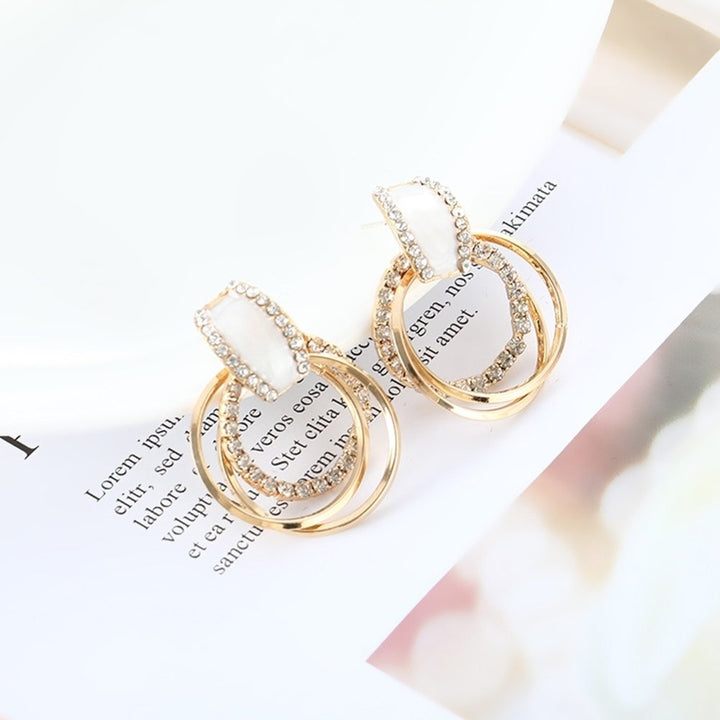 Glitter Multilayer Circle Rhinestone Inlaid Dangle Stud Earrings Women Jewelry Image 4