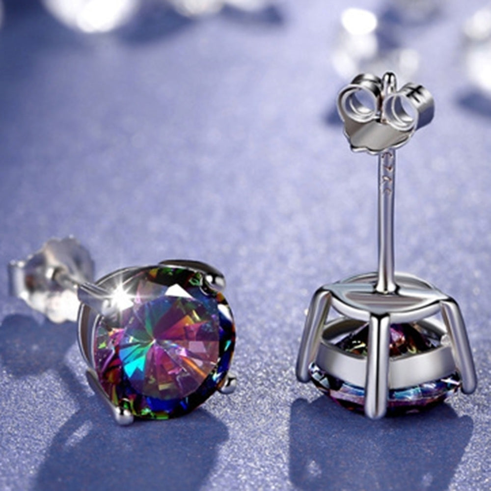 Classic Men Women Round Square Colorful Rhinestone Inlaid Stud Earrings Jewelry Image 2