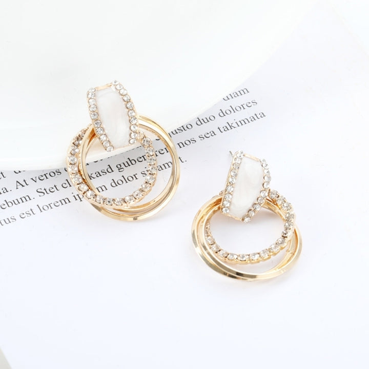 Glitter Multilayer Circle Rhinestone Inlaid Dangle Stud Earrings Women Jewelry Image 6