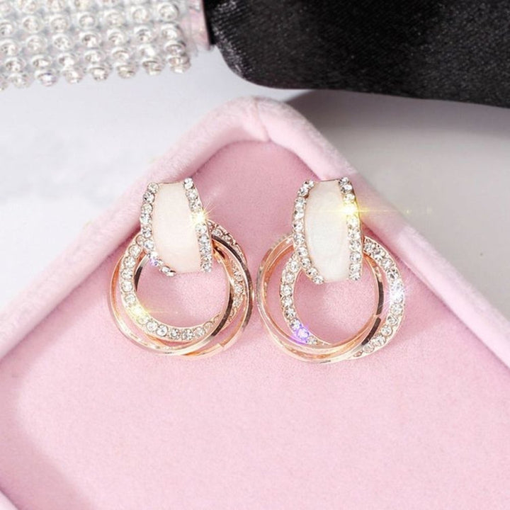 Glitter Multilayer Circle Rhinestone Inlaid Dangle Stud Earrings Women Jewelry Image 7