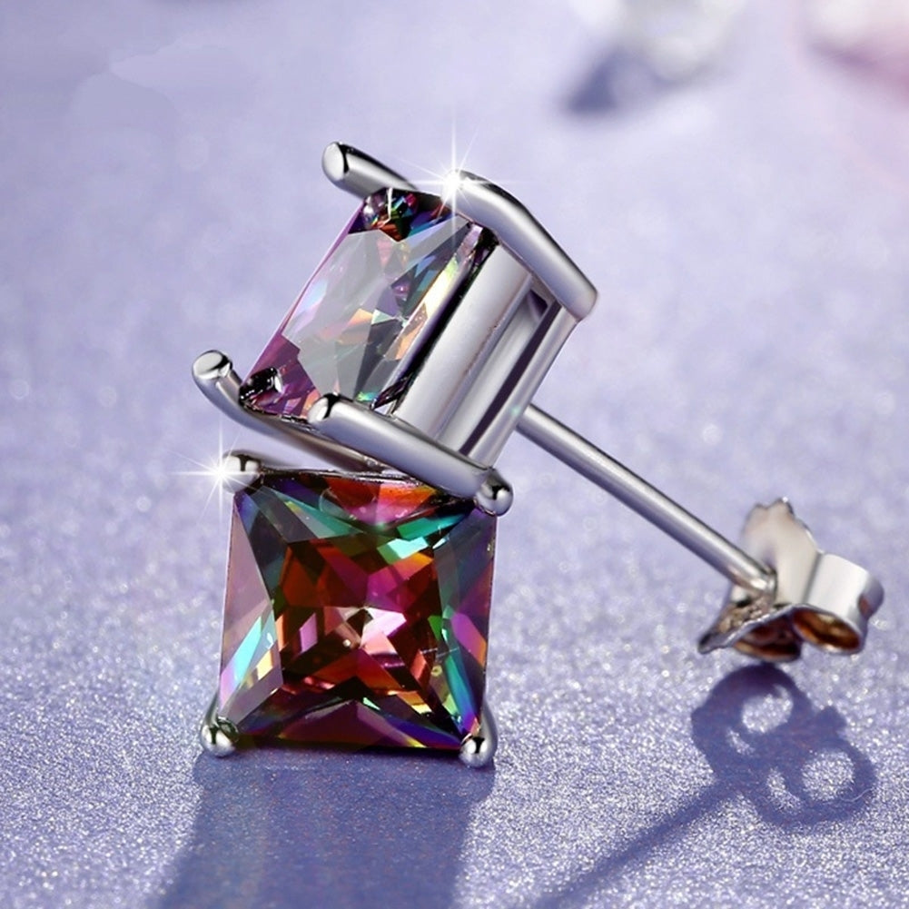 Classic Men Women Round Square Colorful Rhinestone Inlaid Stud Earrings Jewelry Image 3