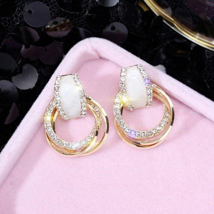 Glitter Multilayer Circle Rhinestone Inlaid Dangle Stud Earrings Women Jewelry Image 8