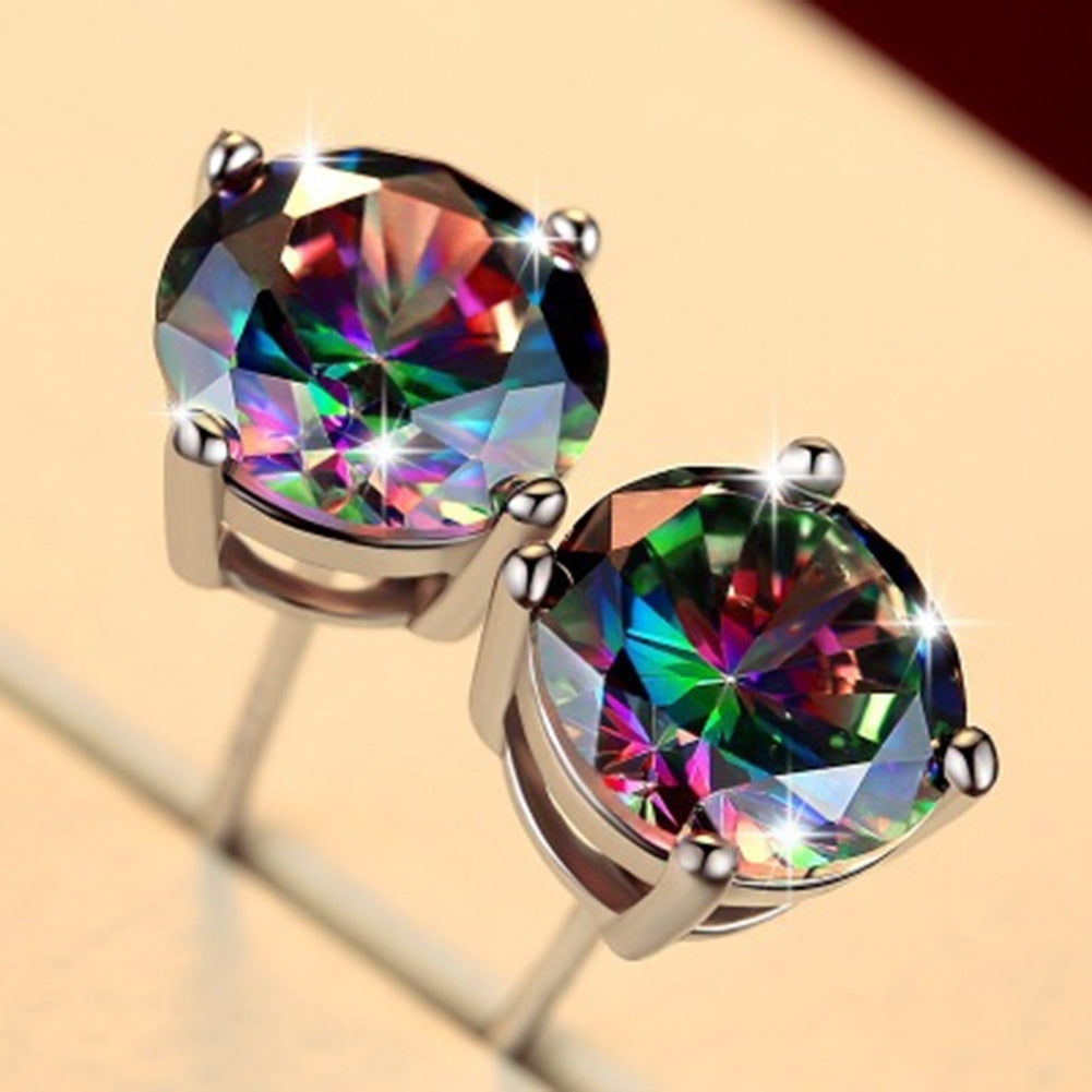 Classic Men Women Round Square Colorful Rhinestone Inlaid Stud Earrings Jewelry Image 4