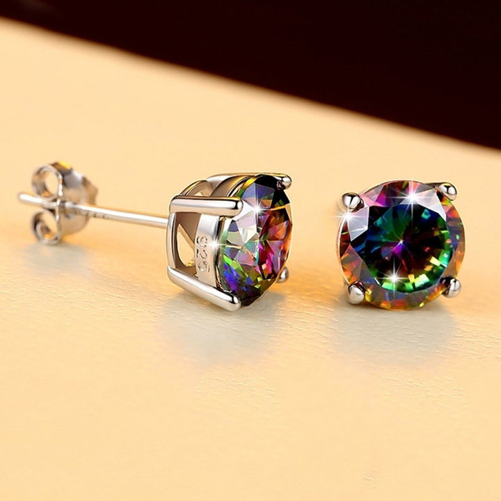 Classic Men Women Round Square Colorful Rhinestone Inlaid Stud Earrings Jewelry Image 6