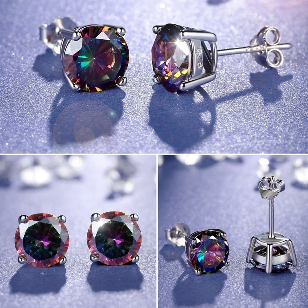 Classic Men Women Round Square Colorful Rhinestone Inlaid Stud Earrings Jewelry Image 8