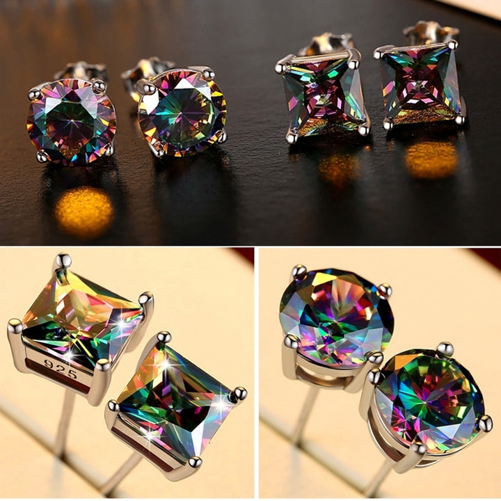 Classic Men Women Round Square Colorful Rhinestone Inlaid Stud Earrings Jewelry Image 9