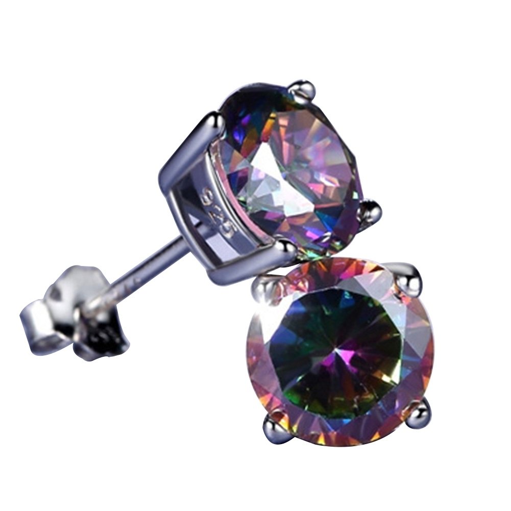 Classic Men Women Round Square Colorful Rhinestone Inlaid Stud Earrings Jewelry Image 10