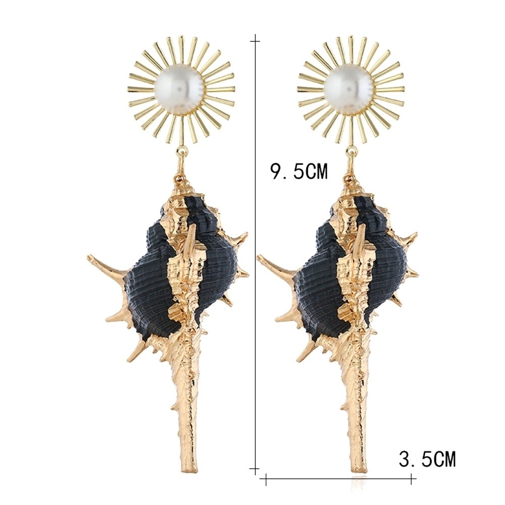 Bohemian Beach Women Faux Pearl Inlaid Conch Pendant Statement Stud Earrings Image 10