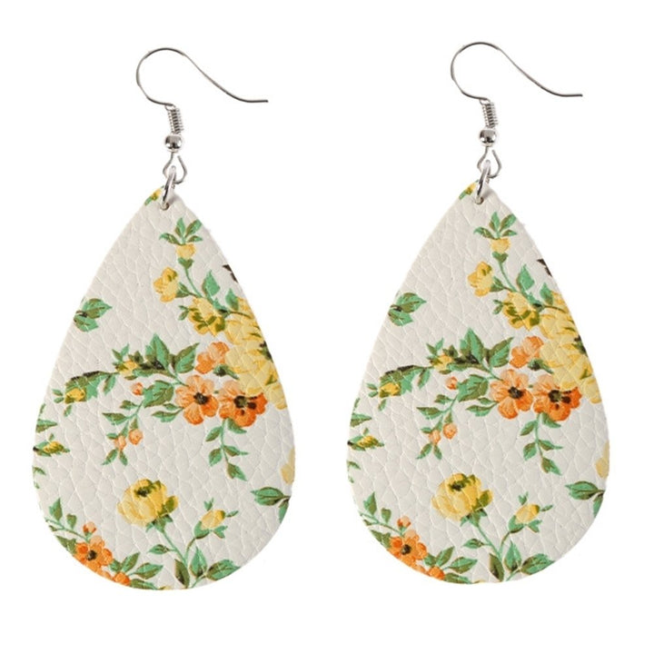 Boho Women Floral Pattern Teardrop Dangle Faux Leather Hook Earrings Jewelry Image 4