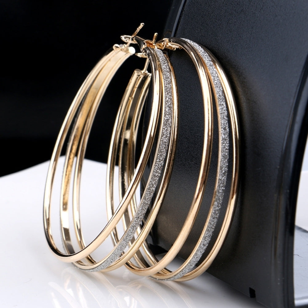 Women Fashion Frosted Multilayer Round Circle Dangle Earrings Party Jewelry Gift Image 4