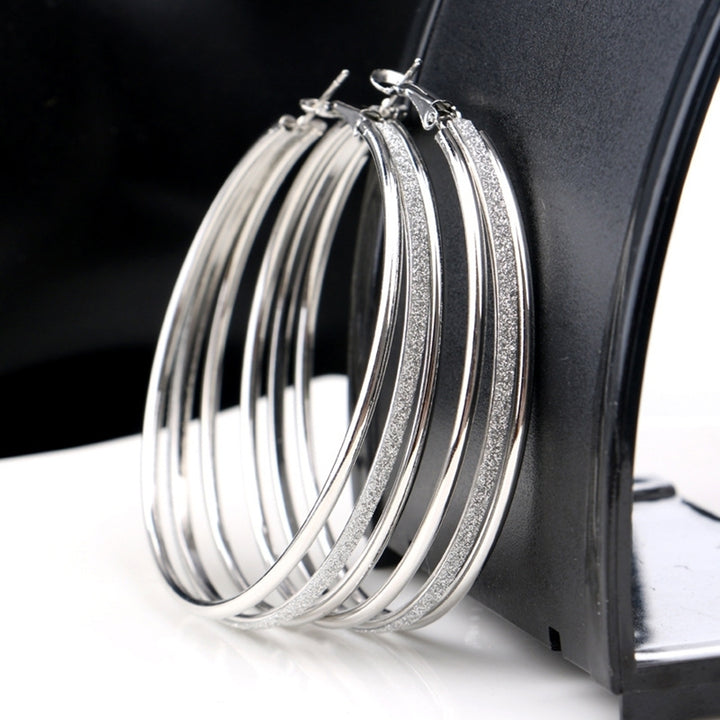 Women Fashion Frosted Multilayer Round Circle Dangle Earrings Party Jewelry Gift Image 6