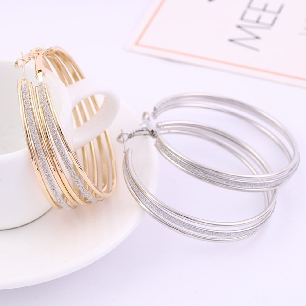 Women Fashion Frosted Multilayer Round Circle Dangle Earrings Party Jewelry Gift Image 9