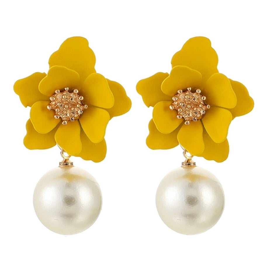 Women Fashion Flower Faux Pearl Pendant Ear Studs Party Earrings Jewelry Gift Image 1