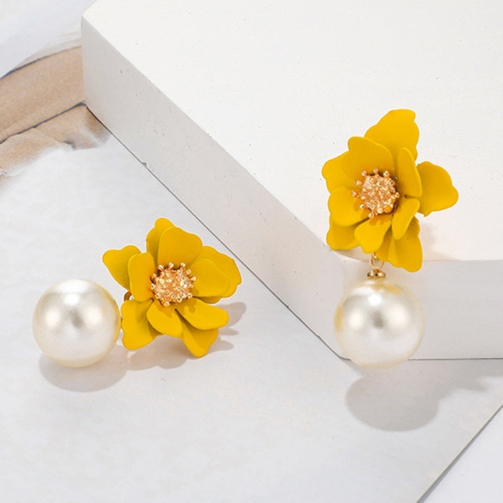 Women Fashion Flower Faux Pearl Pendant Ear Studs Party Earrings Jewelry Gift Image 3