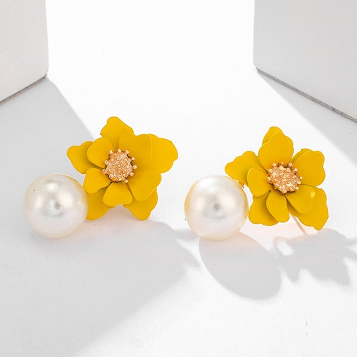 Women Fashion Flower Faux Pearl Pendant Ear Studs Party Earrings Jewelry Gift Image 4