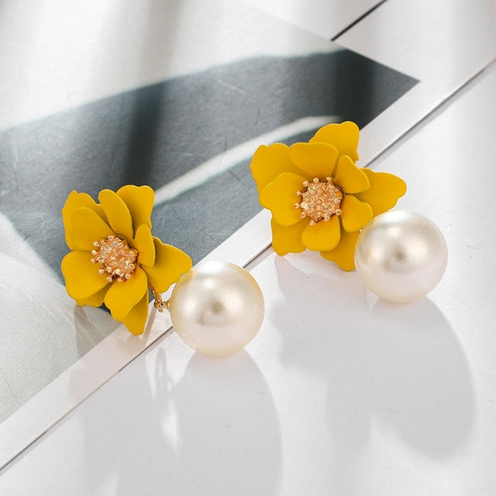 Women Fashion Flower Faux Pearl Pendant Ear Studs Party Earrings Jewelry Gift Image 4