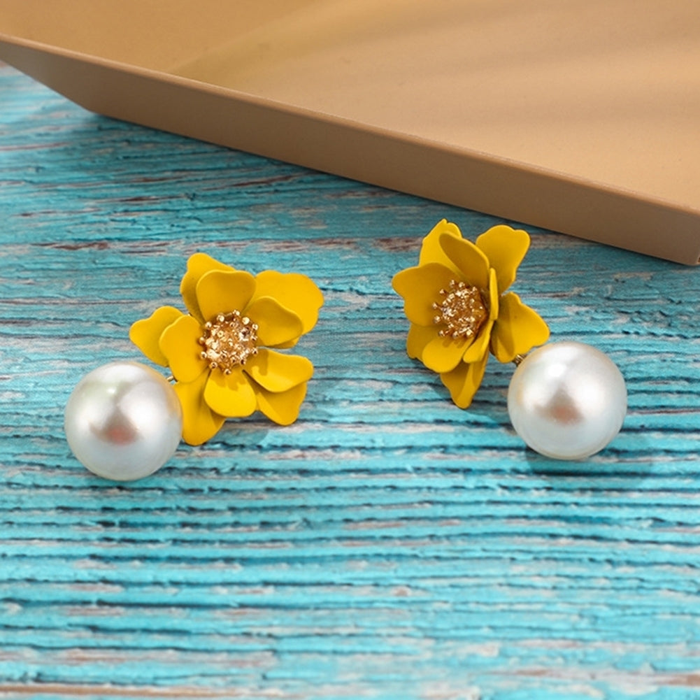 Women Fashion Flower Faux Pearl Pendant Ear Studs Party Earrings Jewelry Gift Image 6