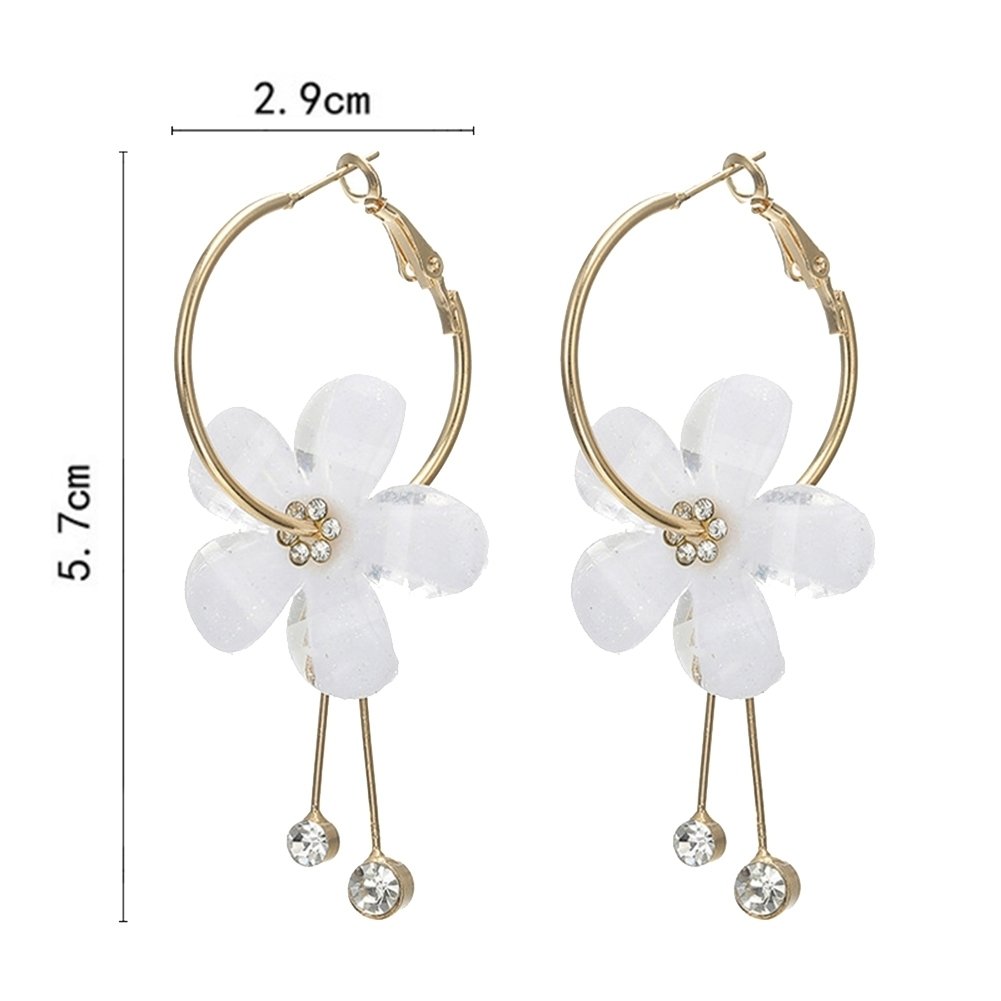 Party Sweet Women Large Circle Flower Tassel Rhinestone Hoop Earrings Jewelry Image 8