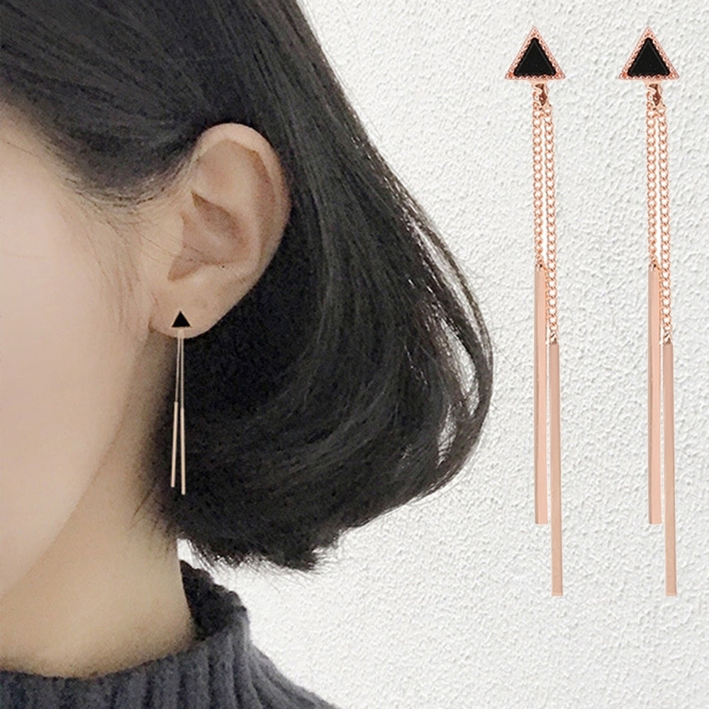 Fashion Evening Party Women Triangle Long Tassel Bar Dangle Stud Earrings Gift Image 2