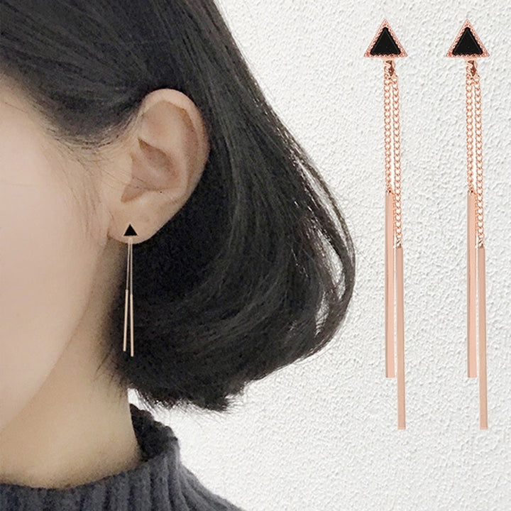 Fashion Evening Party Women Triangle Long Tassel Bar Dangle Stud Earrings Gift Image 2