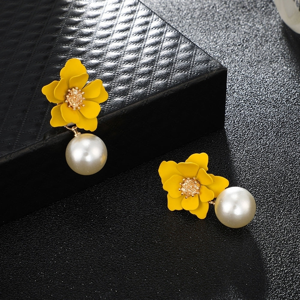 Women Fashion Flower Faux Pearl Pendant Ear Studs Party Earrings Jewelry Gift Image 9