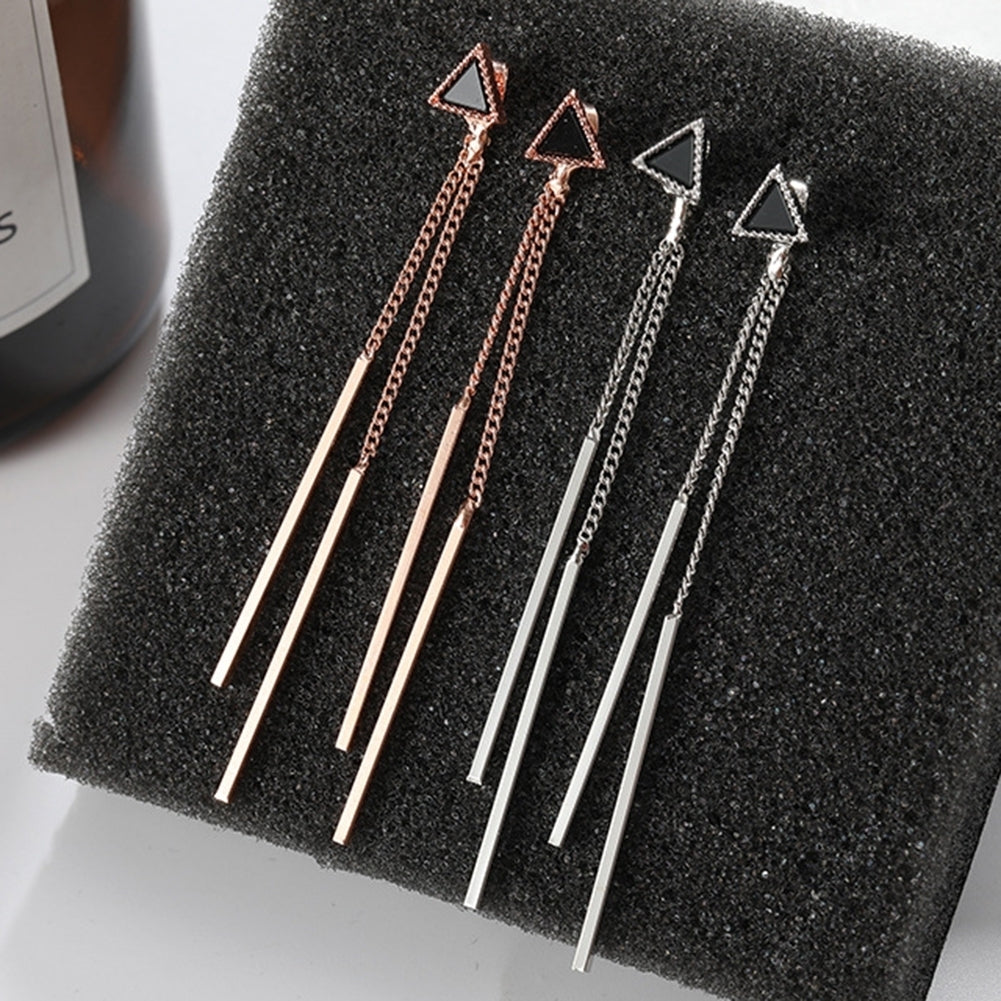 Fashion Evening Party Women Triangle Long Tassel Bar Dangle Stud Earrings Gift Image 4