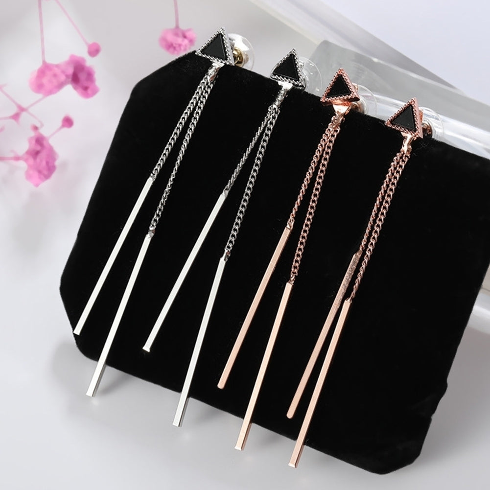 Fashion Evening Party Women Triangle Long Tassel Bar Dangle Stud Earrings Gift Image 4