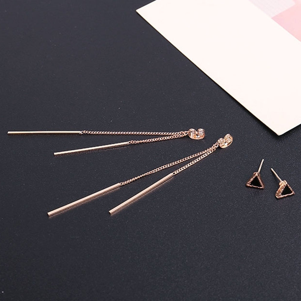 Fashion Evening Party Women Triangle Long Tassel Bar Dangle Stud Earrings Gift Image 10