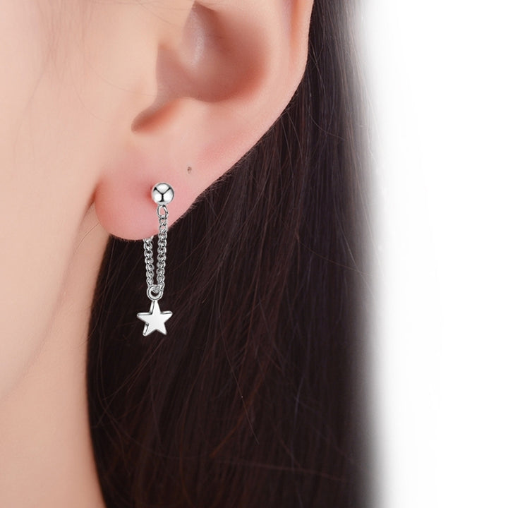 Women Silver Plated Star Chain Tassel Dangle Ear Stud Earrings Jewelry Gift Image 3