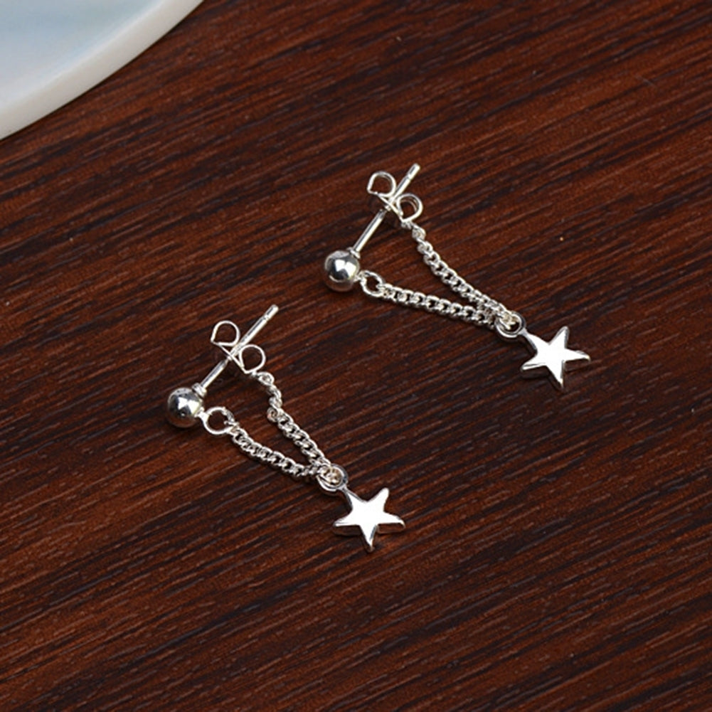 Women Silver Plated Star Chain Tassel Dangle Ear Stud Earrings Jewelry Gift Image 4