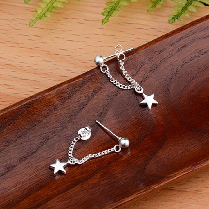 Women Silver Plated Star Chain Tassel Dangle Ear Stud Earrings Jewelry Gift Image 7