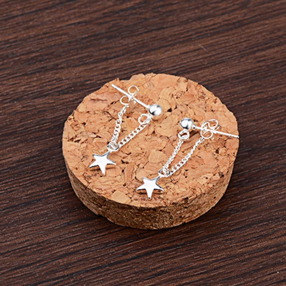 Women Silver Plated Star Chain Tassel Dangle Ear Stud Earrings Jewelry Gift Image 9