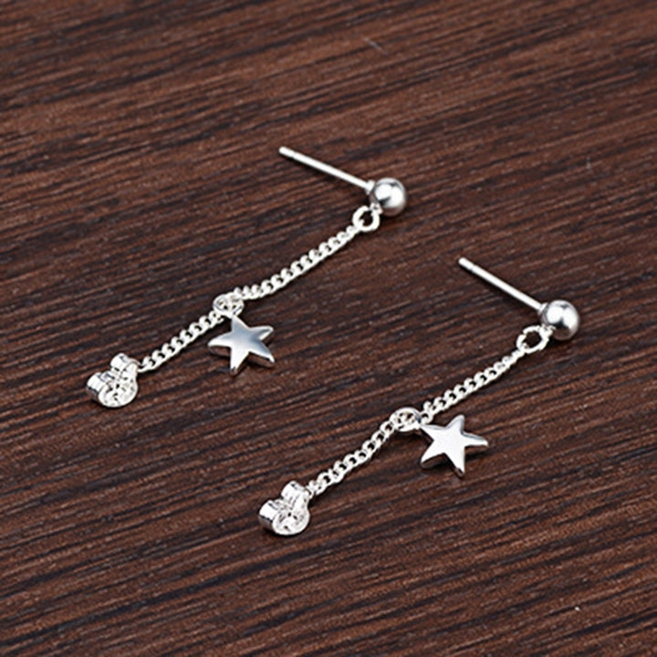 Women Silver Plated Star Chain Tassel Dangle Ear Stud Earrings Jewelry Gift Image 10