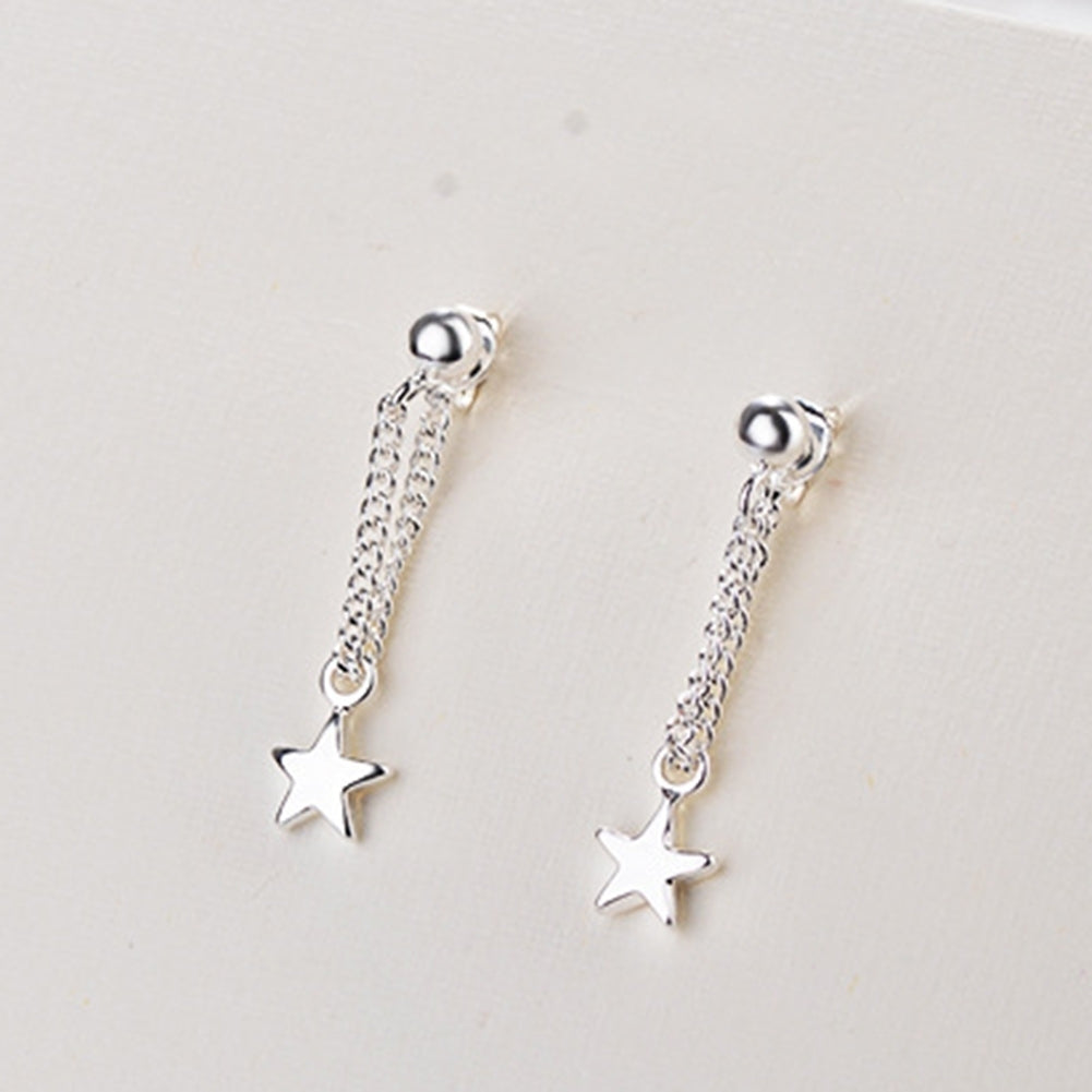 Women Silver Plated Star Chain Tassel Dangle Ear Stud Earrings Jewelry Gift Image 11