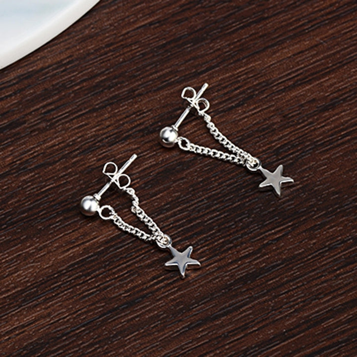 Women Silver Plated Star Chain Tassel Dangle Ear Stud Earrings Jewelry Gift Image 12