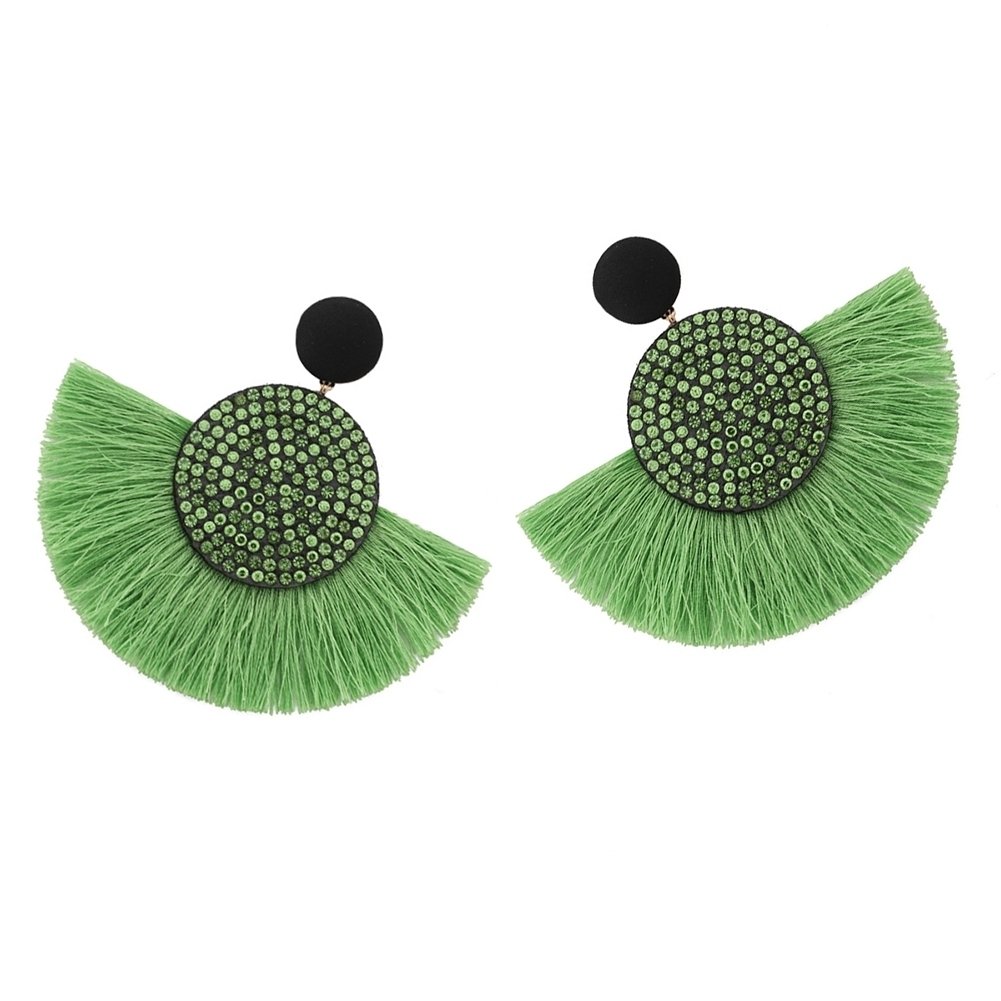 Bohemia Women Fan Shape Tassel Rhinestone Inlaid Ear Stud Earrings Jewelry Gift Image 6