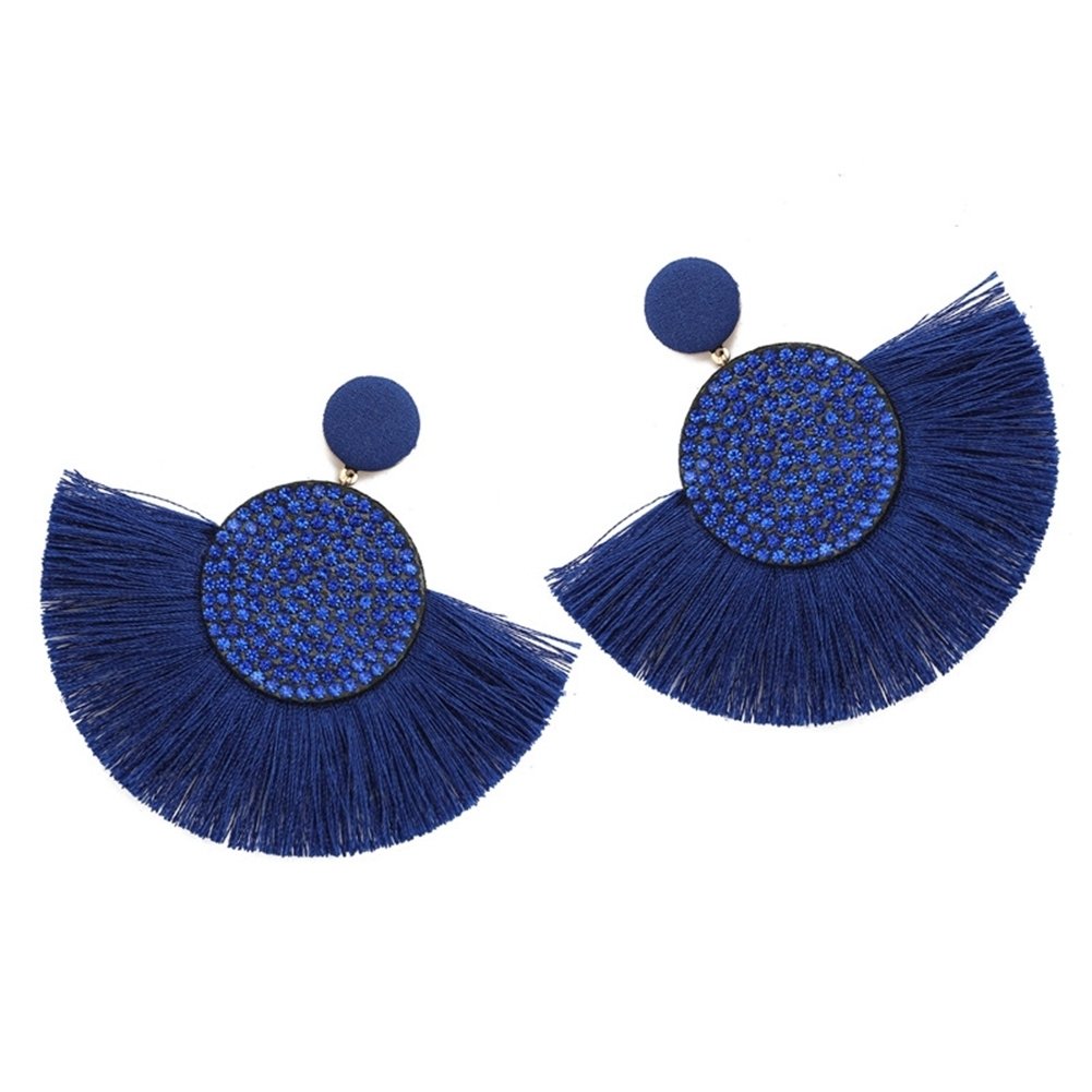 Bohemia Women Fan Shape Tassel Rhinestone Inlaid Ear Stud Earrings Jewelry Gift Image 11