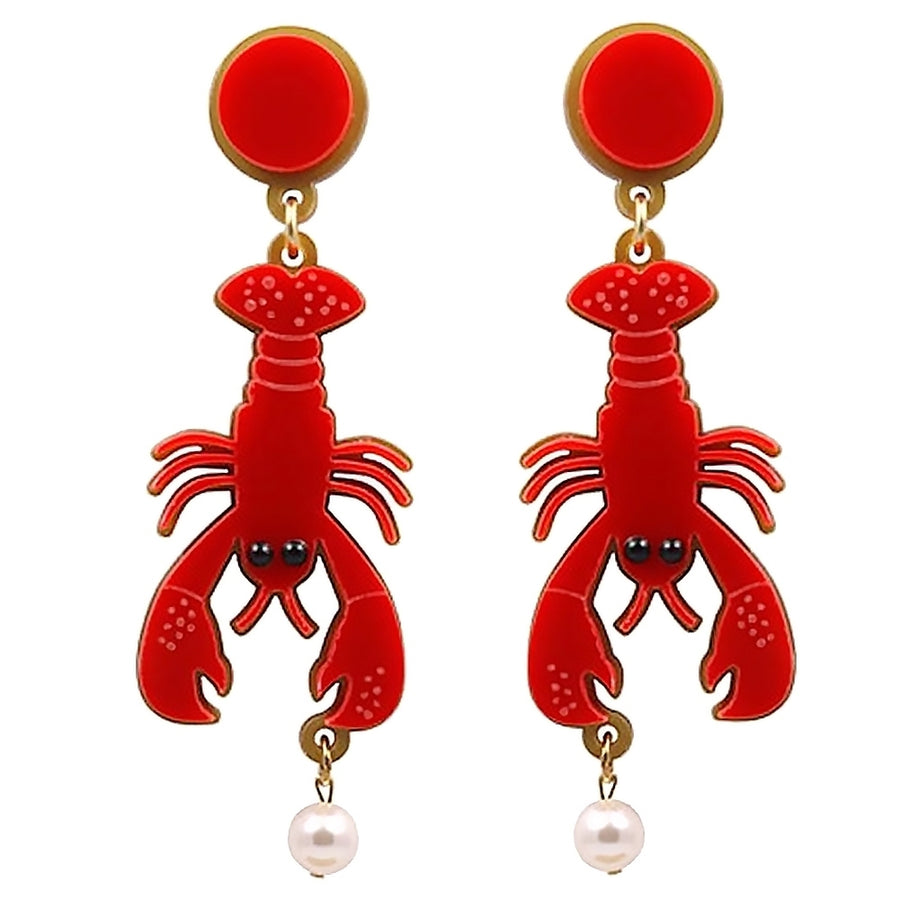 Creative Lady Acrylic Lobster Octopus Faux Pearl Pendant Statement Stud Earrings Image 1