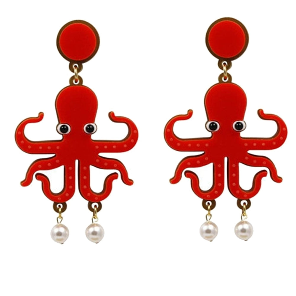 Creative Lady Acrylic Lobster Octopus Faux Pearl Pendant Statement Stud Earrings Image 2