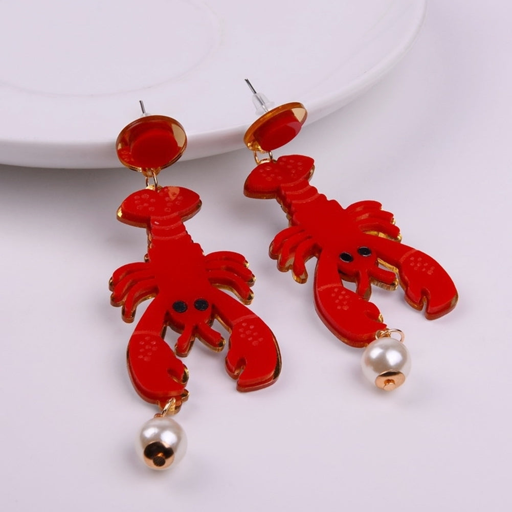 Creative Lady Acrylic Lobster Octopus Faux Pearl Pendant Statement Stud Earrings Image 4